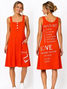 Message Factory Orange Artwear Graphic Tank Dress Medium